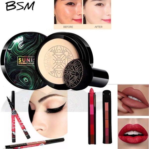 3 In 1 Makeup Deal Sunisa Foundation Base 20g Waterproof Mushroom Head  (random Shades)